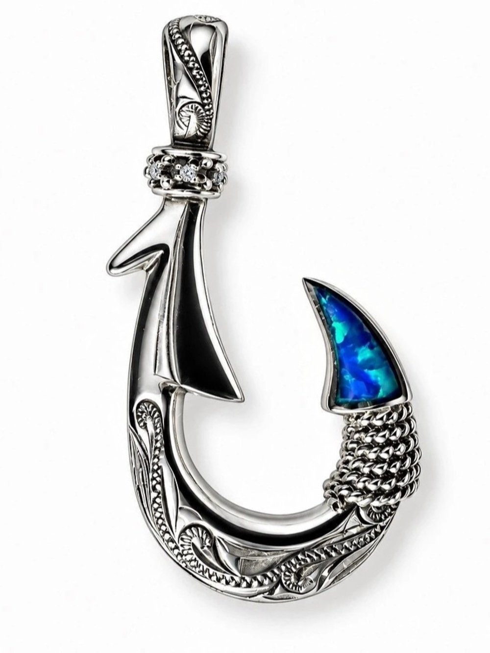 925 Opal Hawaiian Fish Hook Pendant Sterling Silver Pendant